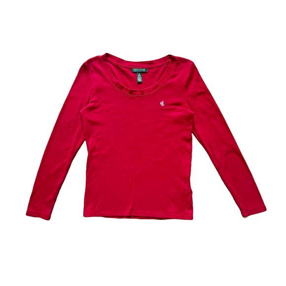 Vtg Lauren Ralph Lauren Long Sleeve M Red Embroidered Classic Preppy Academia - Picture 1 of 6